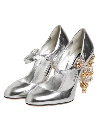 Pre-owned Dolce & Gabbana Silver Chandelier Sculpted Heel Mary Jane Pump Women's Shoes ()