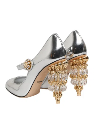 Pre-owned Dolce & Gabbana Silver Chandelier Sculpted Heel Mary Jane Pump Women's Shoes ()