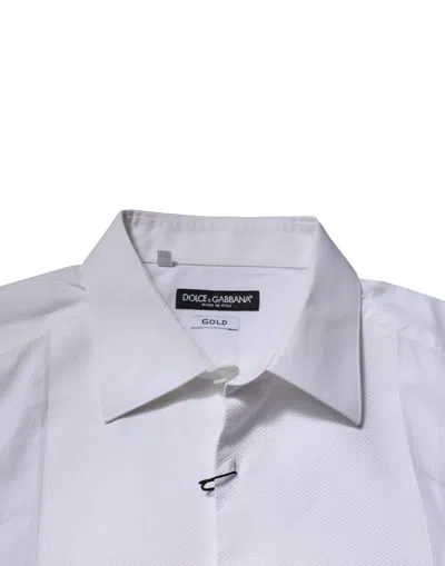 Pre-owned Dolce & Gabbana White Bib Cotton Poplin Gold Formal Men's Shirt ()