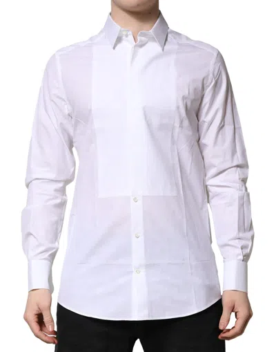 Pre-owned Dolce & Gabbana White Bib Cotton Poplin Gold Men Formal Men's Shirt ()
