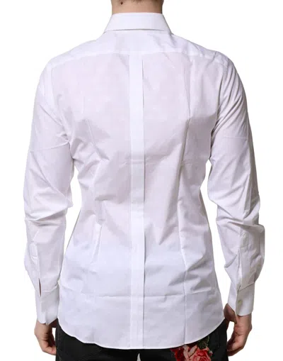 Pre-owned Dolce & Gabbana White Bib Cotton Poplin Gold Men Formal Men's Shirt ()