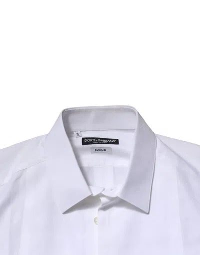 Pre-owned Dolce & Gabbana White Bib Cotton Poplin Gold Men Formal Men's Shirt ()