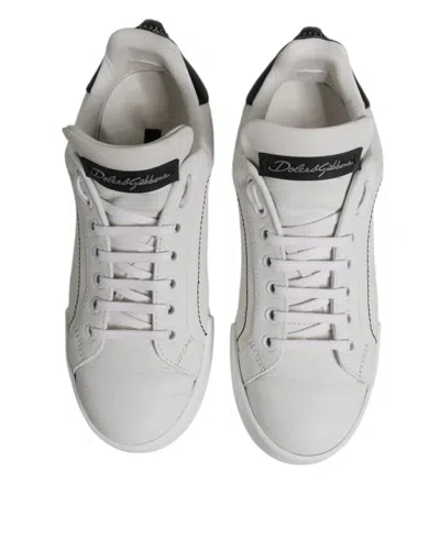 Pre-owned Dolce & Gabbana White Black Leather Low Top Sneakers Women's Shoes () In Multi
