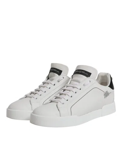 Pre-owned Dolce & Gabbana White Black Leather Low Top Sneakers Women's Shoes () In Multi