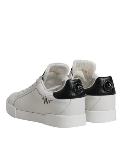 Pre-owned Dolce & Gabbana White Black Leather Low Top Sneakers Women's Shoes () In Multi