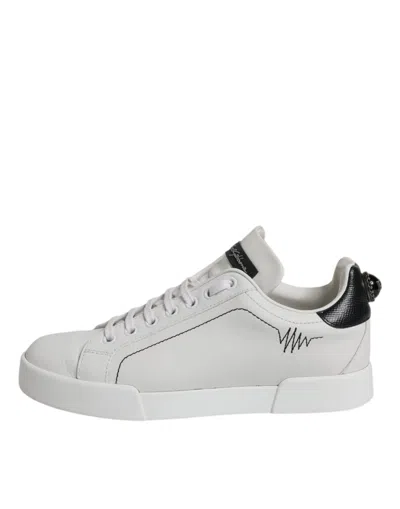 Pre-owned Dolce & Gabbana White Black Leather Low Top Sneakers Women's Shoes () In Multi