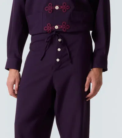 Bode Astor Wool Wide-leg Pants In Purple