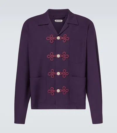 Bode Astor Embroidered Wool Shirt In Purple