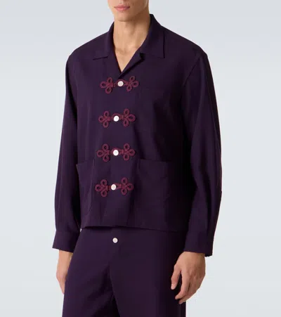 Bode Astor Embroidered Wool Shirt In Purple