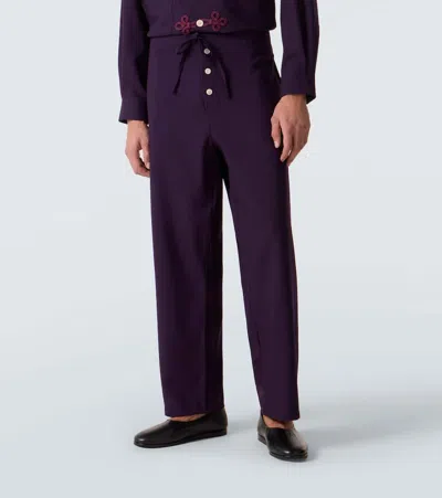 Bode Astor Wool Wide-leg Pants In Purple