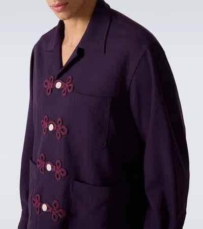 Bode Astor Embroidered Wool Shirt In Purple
