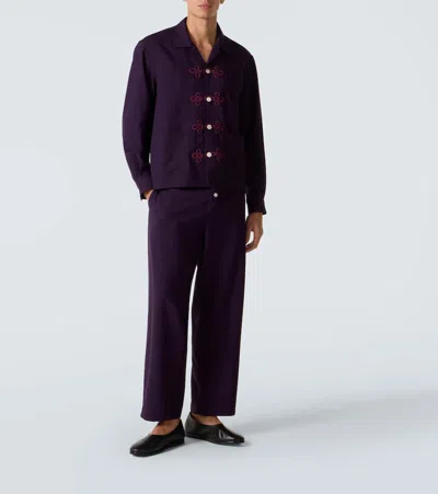 Bode Astor Embroidered Wool Shirt In Purple