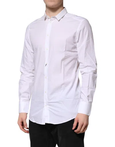 Pre-owned Dolce & Gabbana White Cotton Gold Long Sleeves Formal Men's Shirt ()