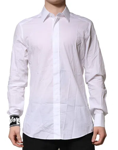 Pre-owned Dolce & Gabbana White Cotton Gold Long Sleeves Formal Men's Shirt ()
