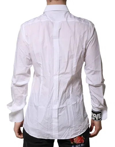 Pre-owned Dolce & Gabbana White Cotton Gold Long Sleeves Formal Men's Shirt ()