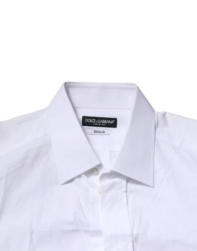 Pre-owned Dolce & Gabbana White Cotton Gold Long Sleeves Formal Men's Shirt ()