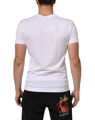 Pre-owned Dolce & Gabbana White Cotton Logo Patch V-neck Tee Men's T-shirt ()