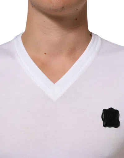 Pre-owned Dolce & Gabbana White Cotton Logo Patch V-neck Tee Men's T-shirt ()