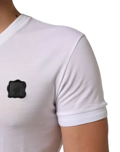 Pre-owned Dolce & Gabbana White Cotton Logo Patch V-neck Tee Men's T-shirt ()