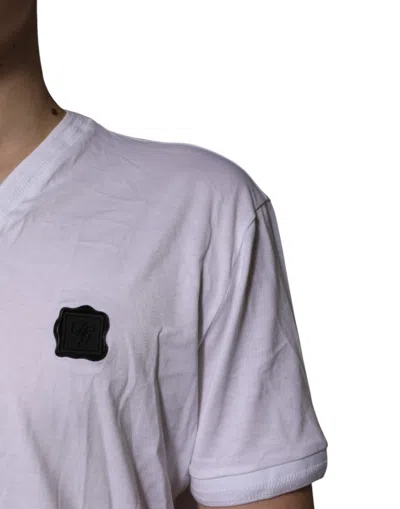 Pre-owned Dolce & Gabbana White Cotton Logo Patch V-neck Tee Men's T-shirt ()