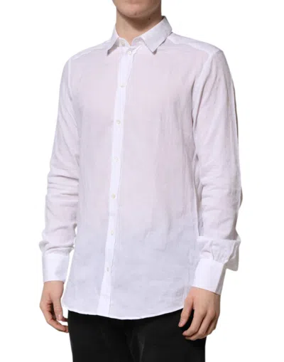 Pre-owned Dolce & Gabbana White Cotton Long Sleeves Collared Formal Men's Shirt ()