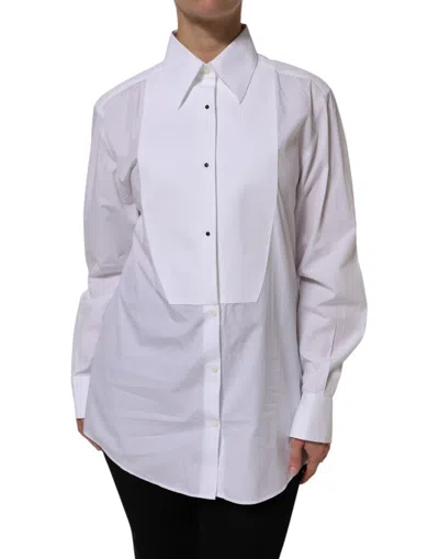 Pre-owned Dolce & Gabbana White Cotton Long Sleeves Collared Top Women's Shirt ()