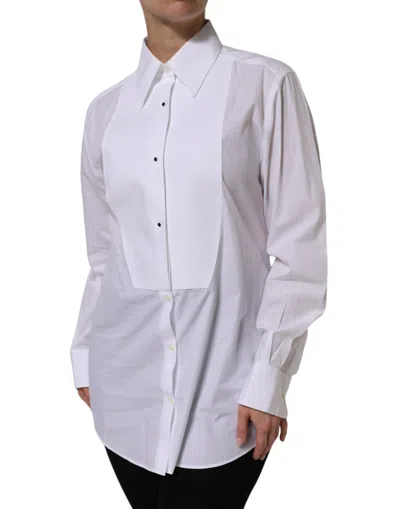 Pre-owned Dolce & Gabbana White Cotton Long Sleeves Collared Top Women's Shirt ()