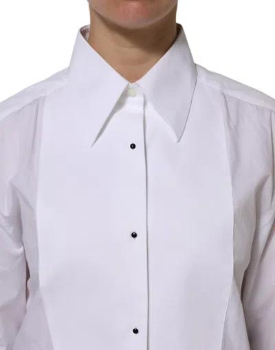 Pre-owned Dolce & Gabbana White Cotton Long Sleeves Collared Top Women's Shirt ()
