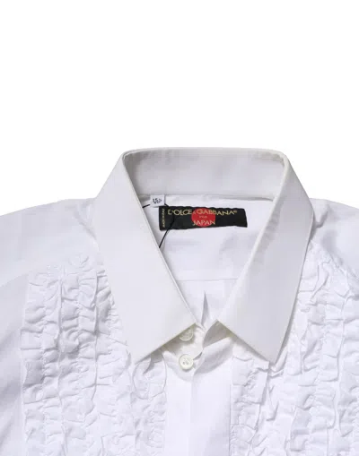 Pre-owned Dolce & Gabbana White Cotton Ruffled Detailing Formal Men's Shirt ()