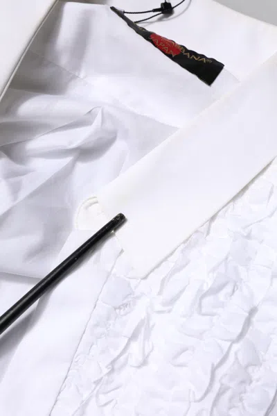 Pre-owned Dolce & Gabbana White Cotton Ruffled Detailing Formal Men's Shirt ()