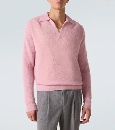 Auralee Alpaca-blend Open Collar Jumper In Pink