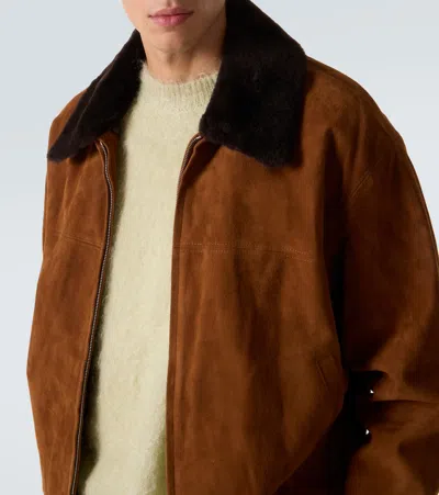 Auralee Shearling-trimmed Suede Aviator Jacket In Brown