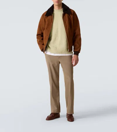 Auralee Shearling-trimmed Suede Aviator Jacket In Brown