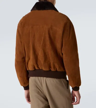 Auralee Shearling-trimmed Suede Aviator Jacket In Brown