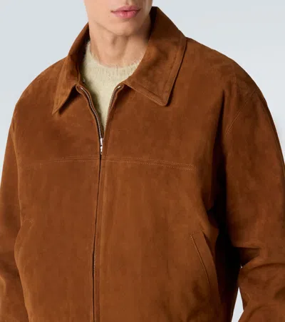 Auralee Shearling-trimmed Suede Aviator Jacket In Brown