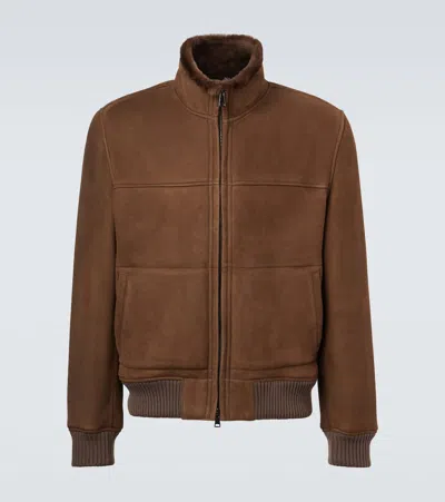 Thom Sweeney Shearling-lined Suede Bomber Jacket In Brown