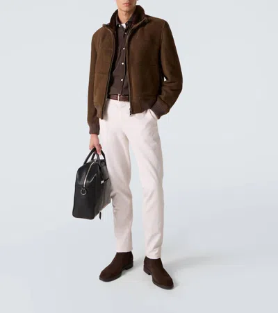 Thom Sweeney Shearling-lined Suede Bomber Jacket In Brown