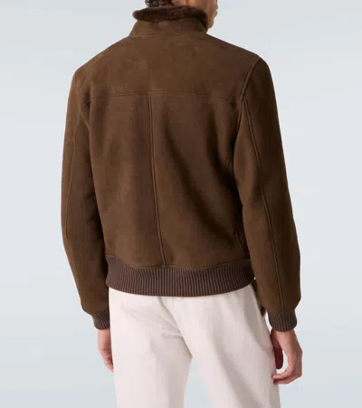 Thom Sweeney Shearling-lined Suede Bomber Jacket In Brown