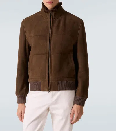 Thom Sweeney Shearling-lined Suede Bomber Jacket In Brown