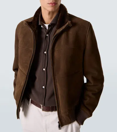 Thom Sweeney Shearling-lined Suede Bomber Jacket In Brown