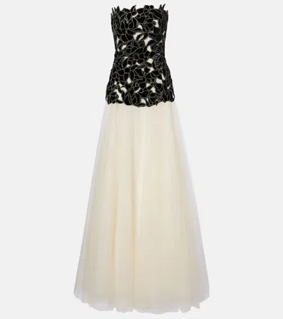 Costarellos Alessi Embellished Tulle Gown In White
