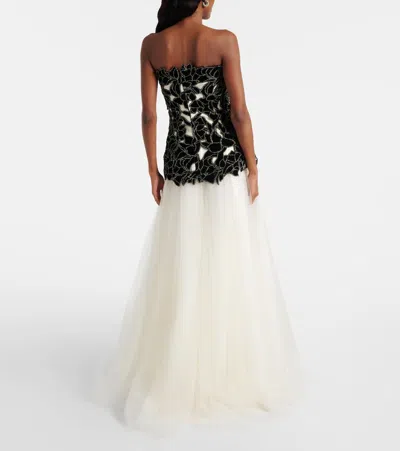 Costarellos Alessi Embellished Tulle Gown In White