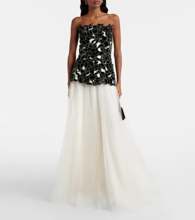 Costarellos Alessi Embellished Tulle Gown In White