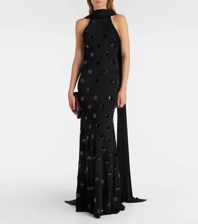 David Koma Embellished Scarf-detail Jersey Gown In Black