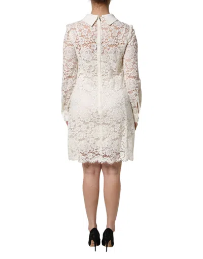 Pre-owned Dolce & Gabbana White Floral Lace Long Sleeves Shift Women's Dress ()