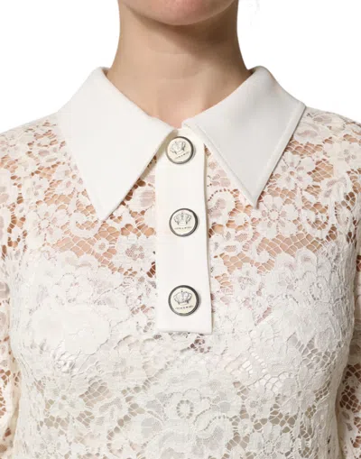 Pre-owned Dolce & Gabbana White Floral Lace Long Sleeves Shift Women's Dress ()