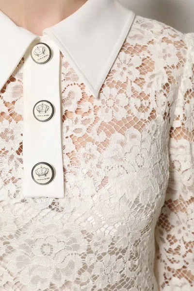 Pre-owned Dolce & Gabbana White Floral Lace Long Sleeves Shift Women's Dress ()