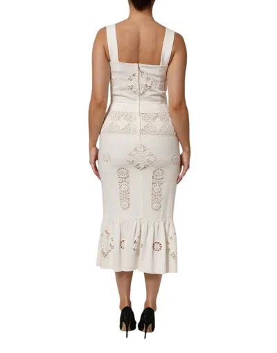 Pre-owned Dolce & Gabbana White Floral Lace Sleeveless Midi Women's Dress ()