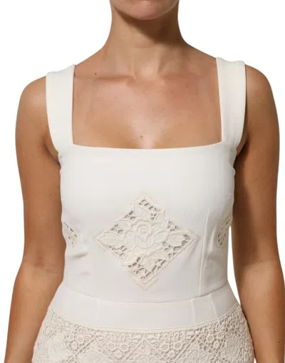 Pre-owned Dolce & Gabbana White Floral Lace Sleeveless Midi Women's Dress ()