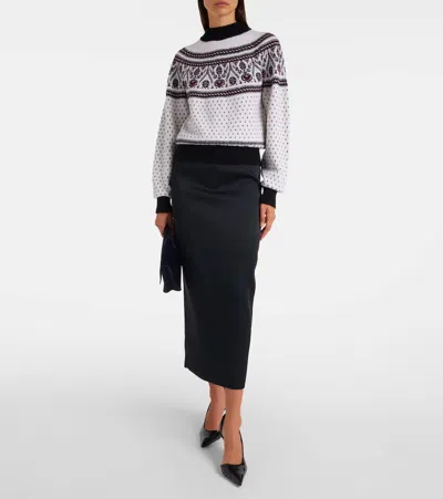 Khaite Guy Intarsia Mock Neck Cashmere Sweater In White